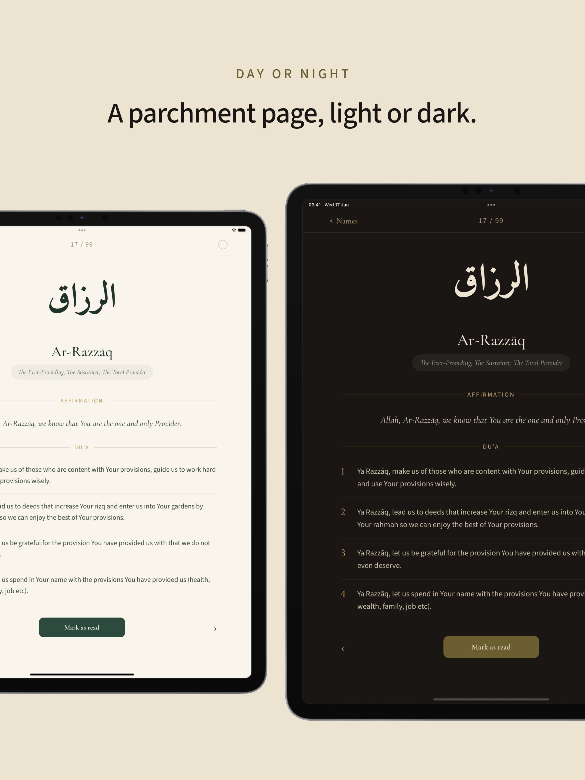 The same page in its night theme, on iPad