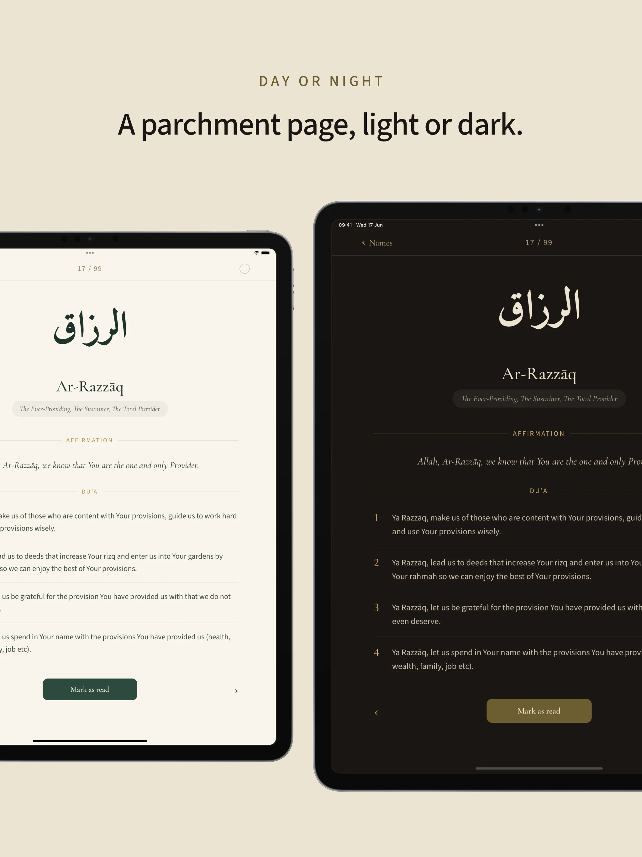 The same page in its night theme, on iPad
