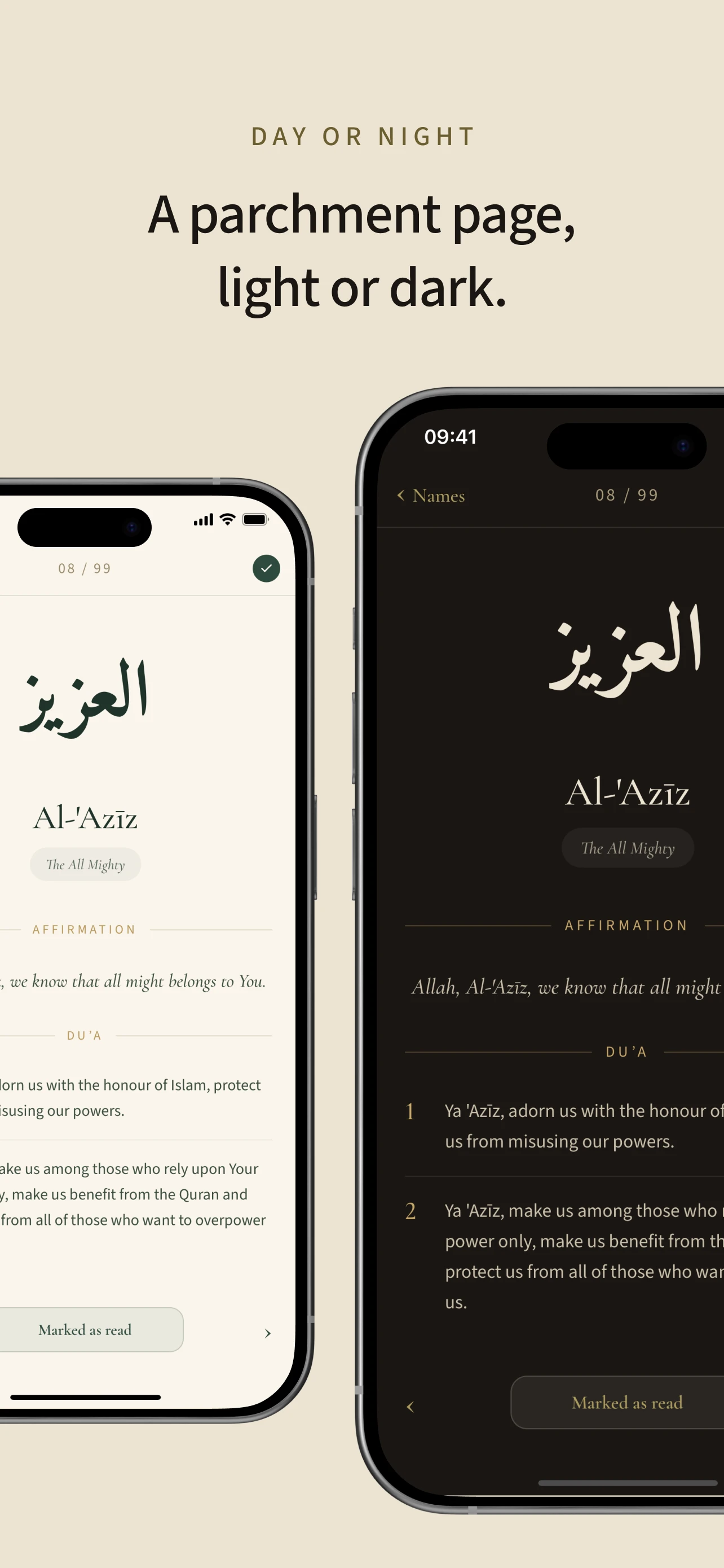 The same page in its night theme, on iPhone